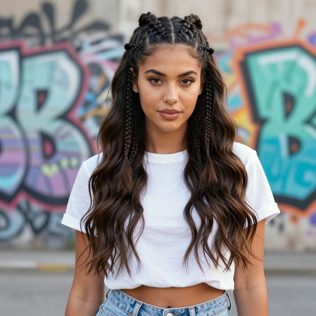 High Pigtail Braids with Edgy Part