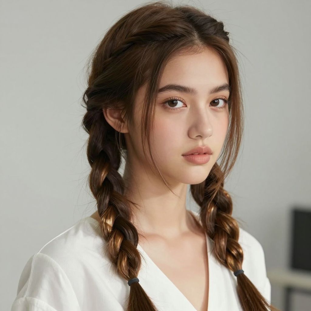 Two Braids with Soft Baby Lights