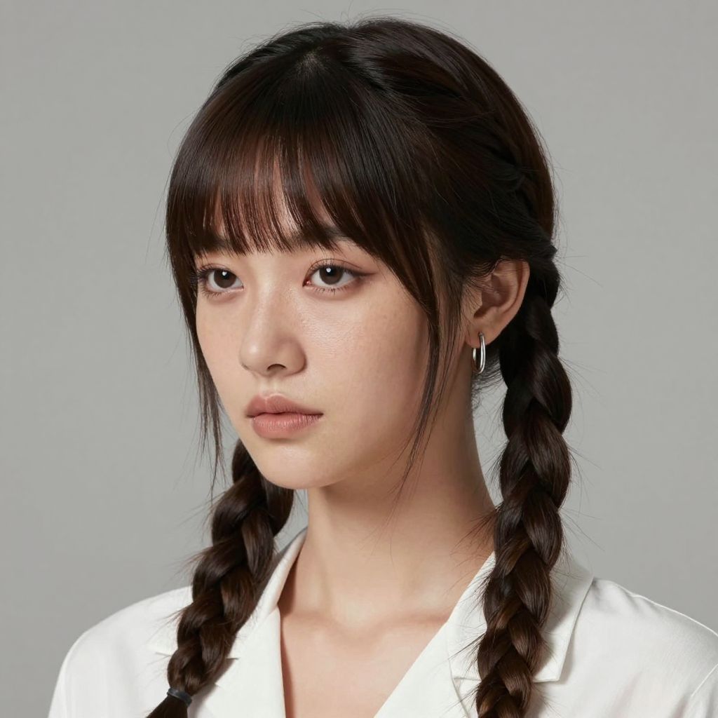 Two Side French Braids with Blunt Bangs