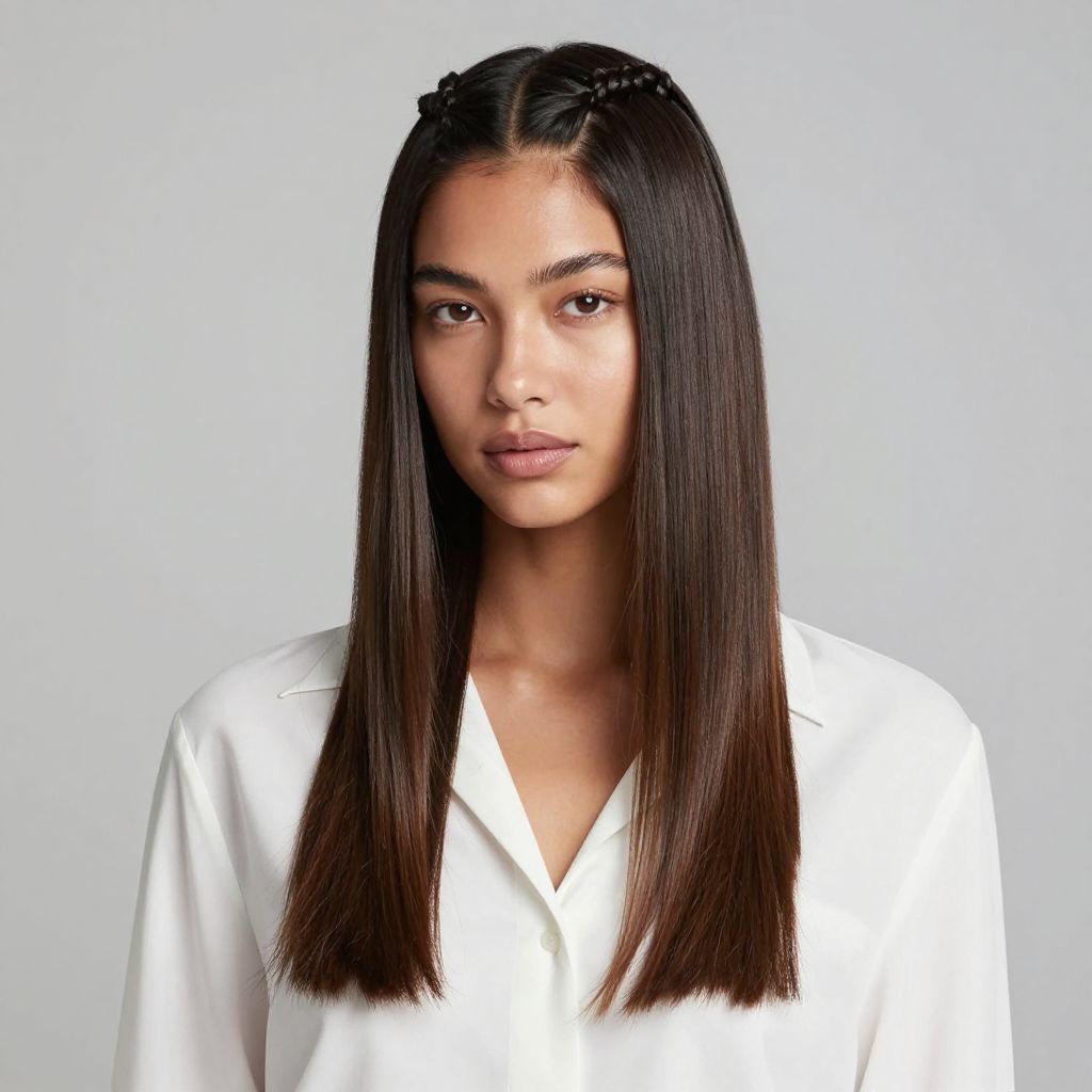 Slicked 2 Braids with Middle Part