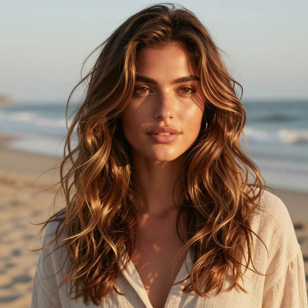 Loose Beach Waves with Sun Kissed Highlights