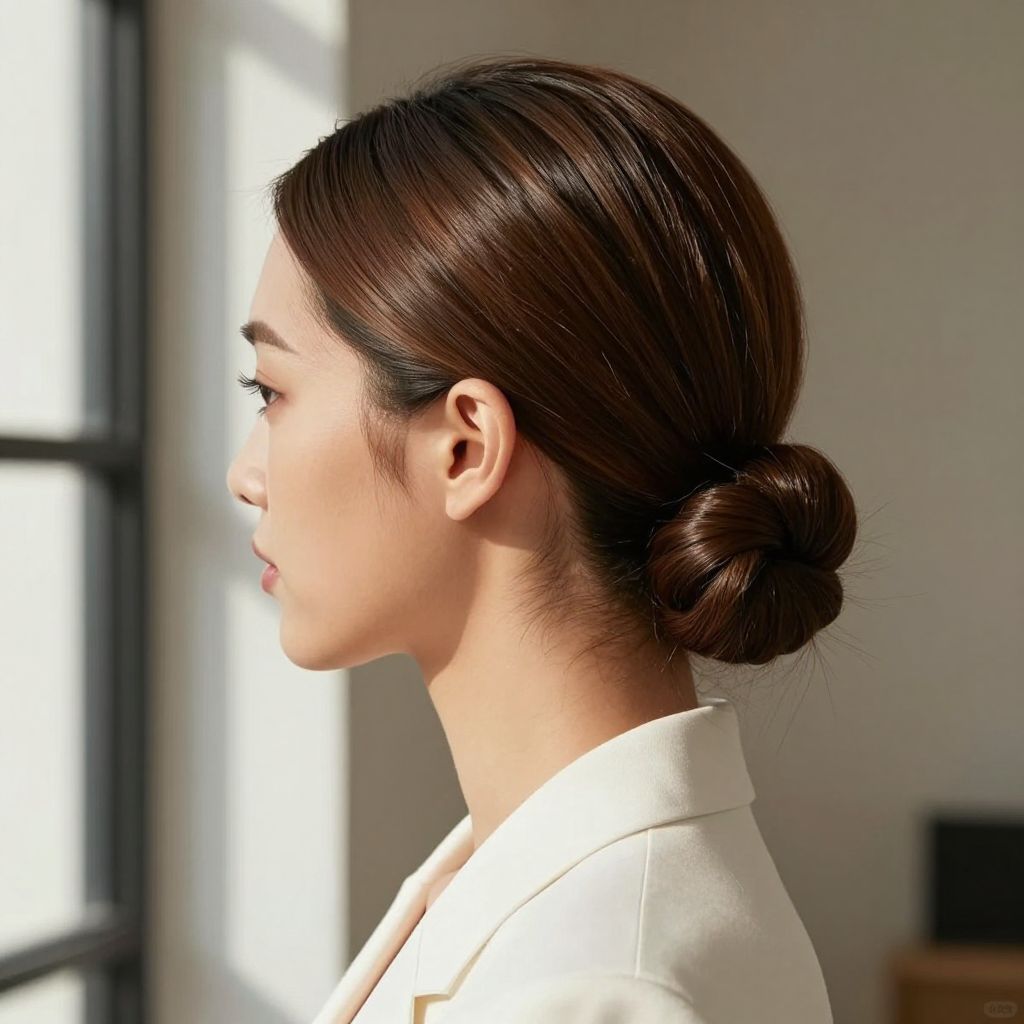 Sleek Low Bun with Center Part