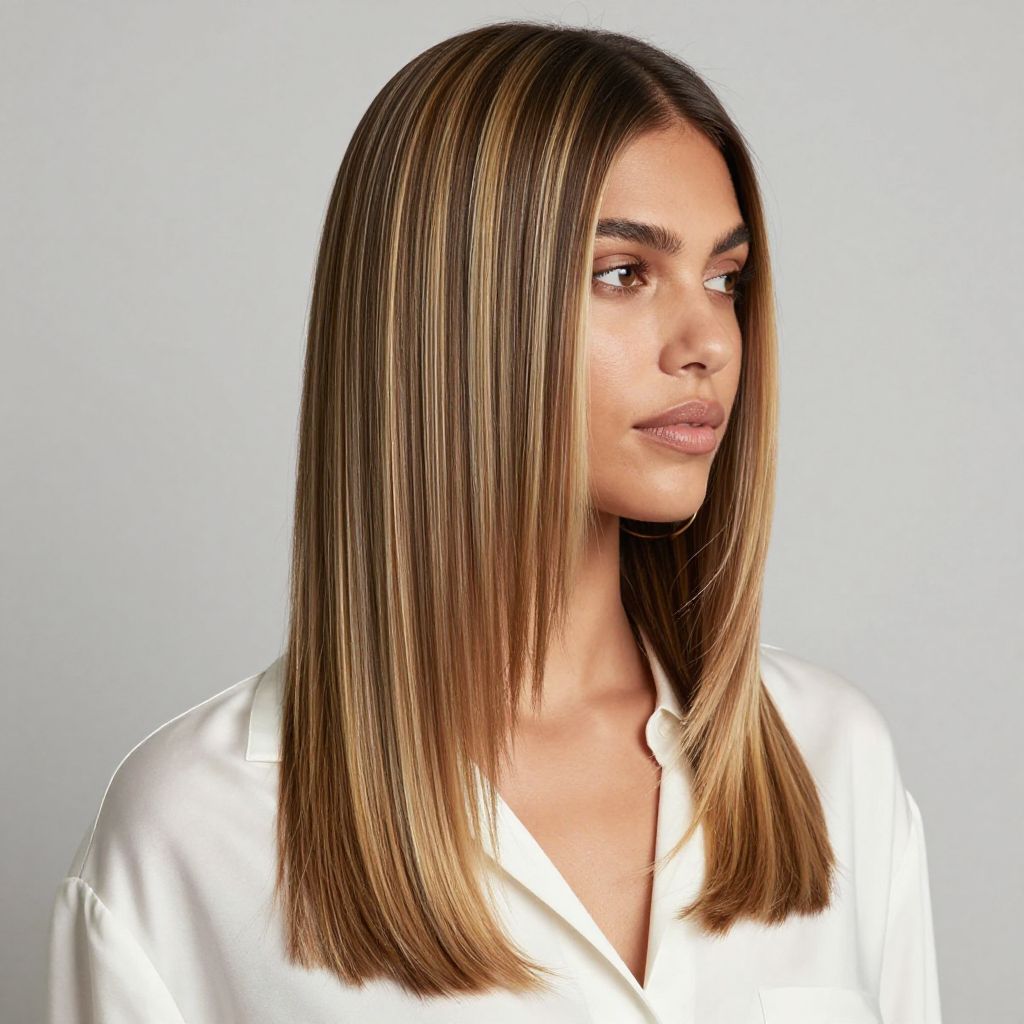Long Straight Hair with Money Piece Highlights