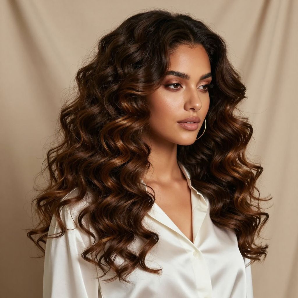 Voluminous Curls with Side Part