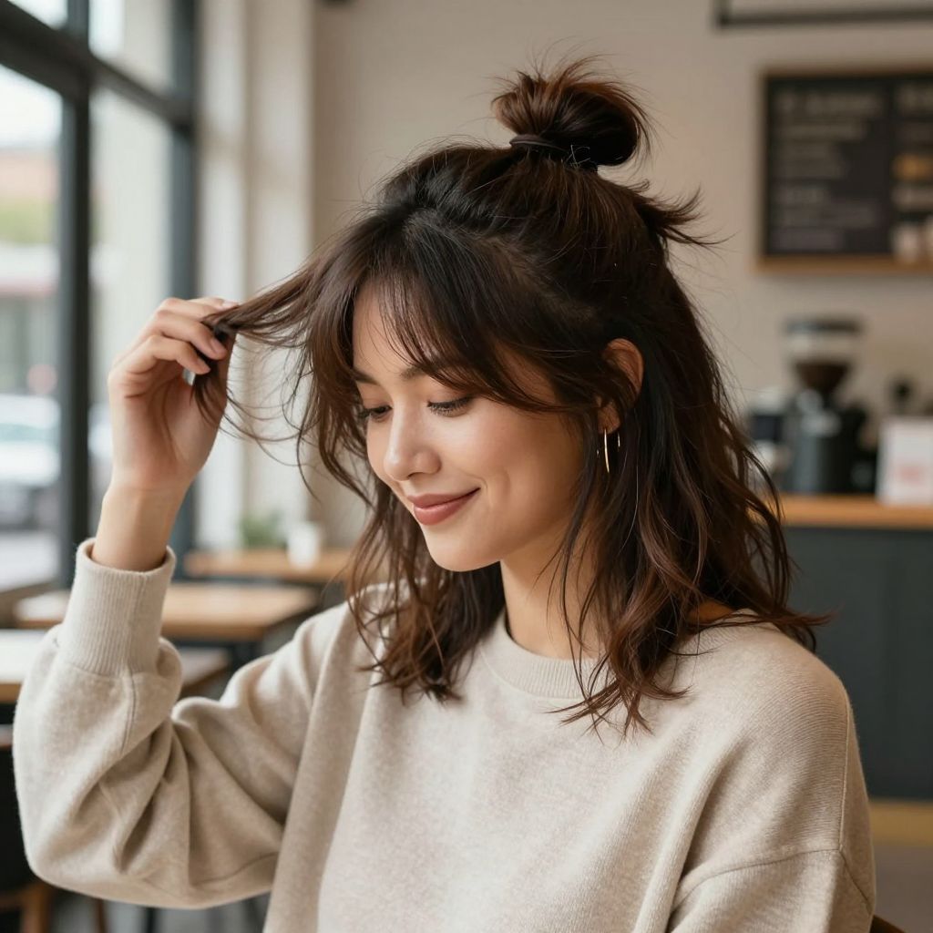 Messy Top Knot with Face Framing Strands