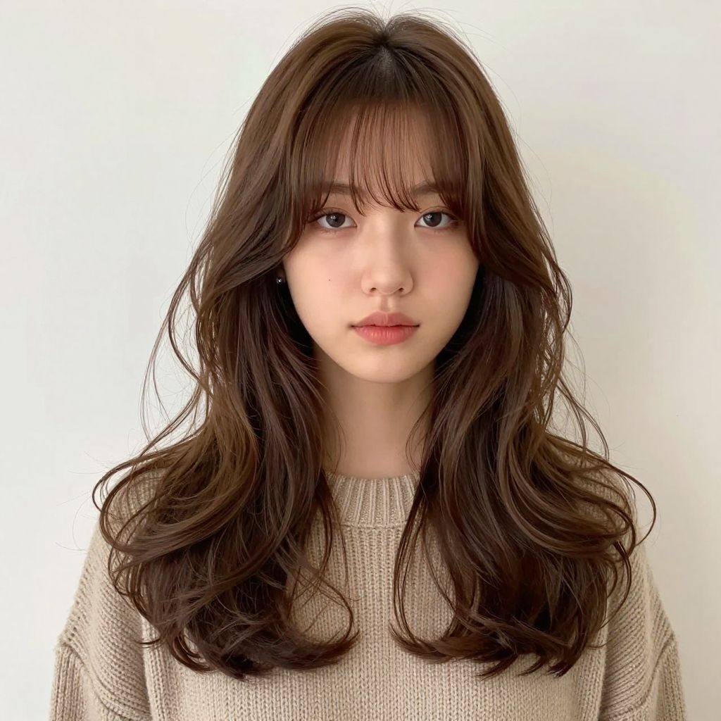 Curtain Bangs With Long Waves 70s hairstyle