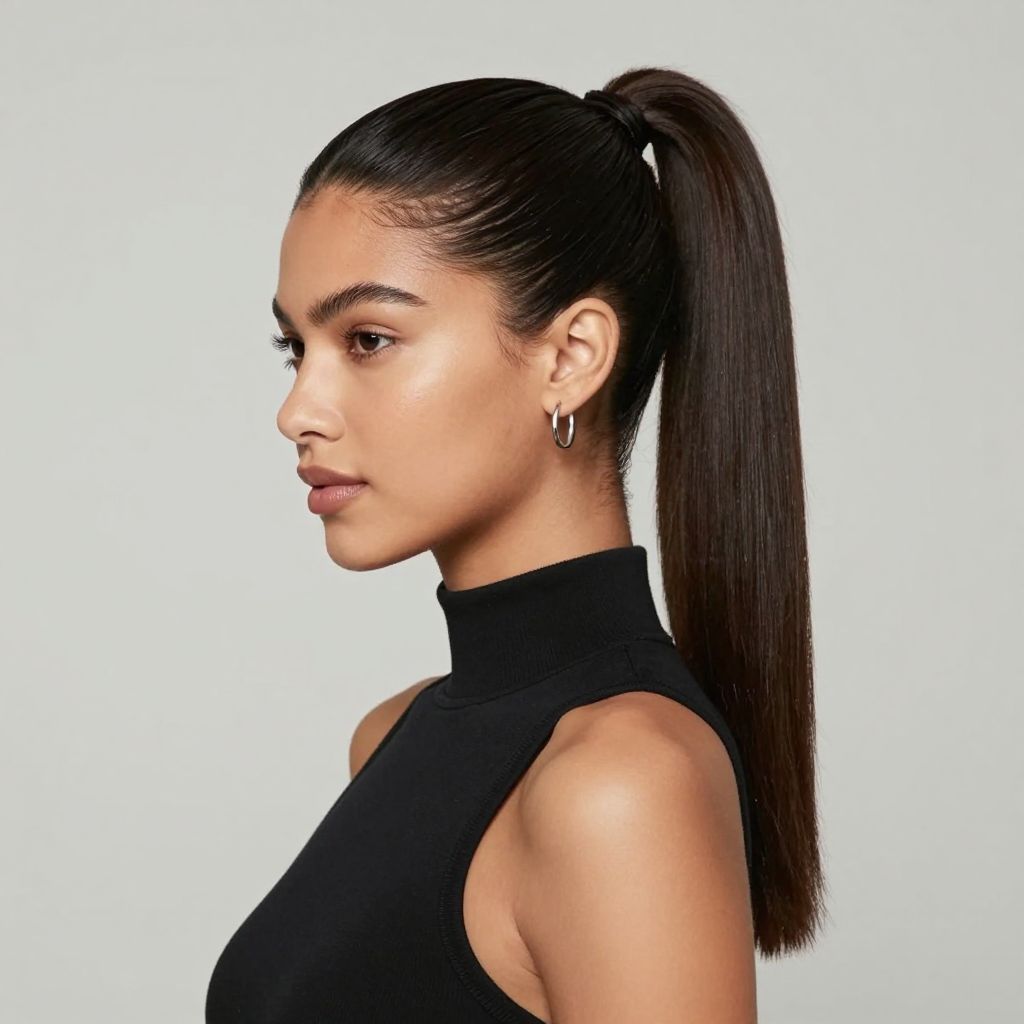 Sleek High Ponytail with Blunt Ends