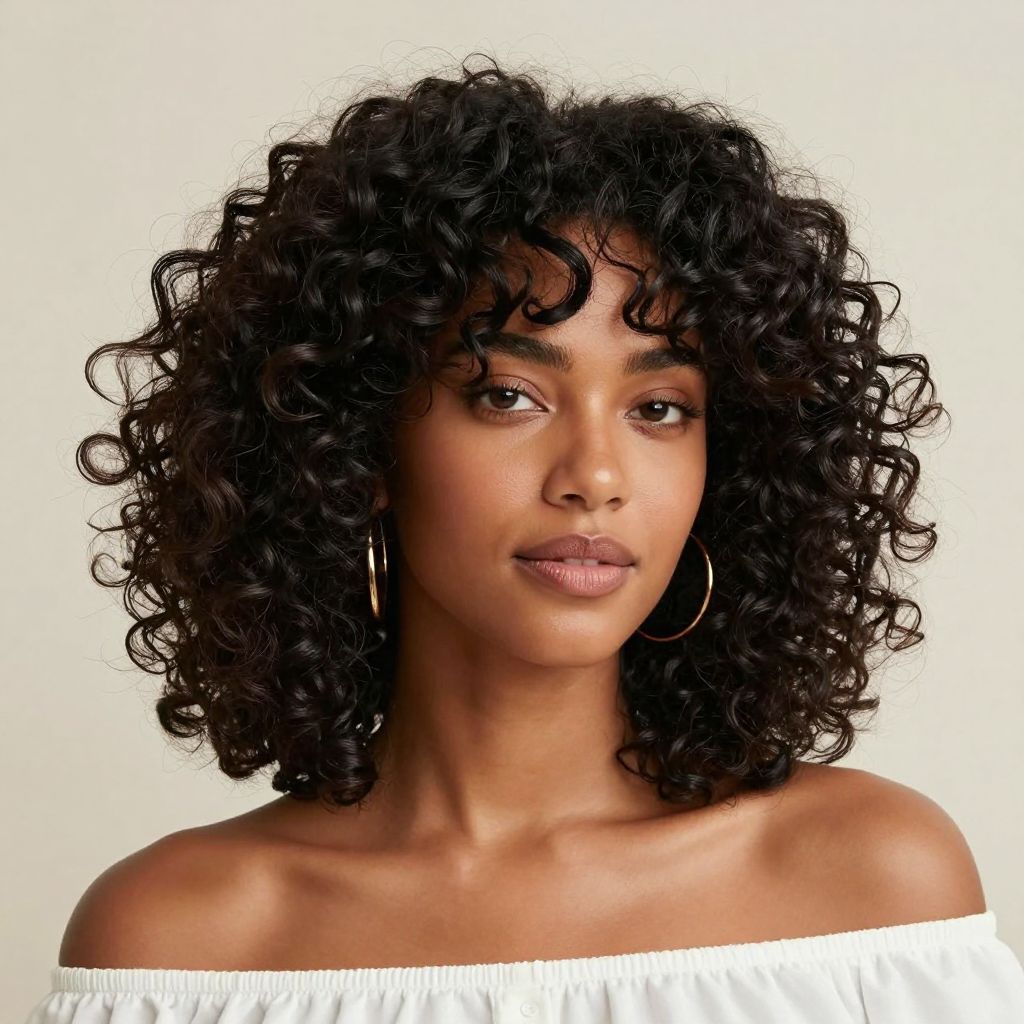 Afro with Side-Swept Bangs