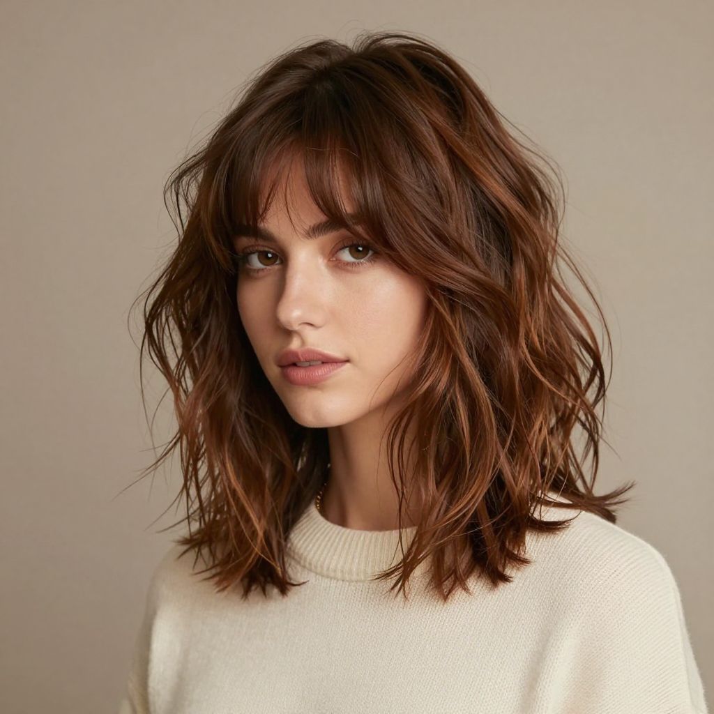 Tousled Lob with Chunky Fringe