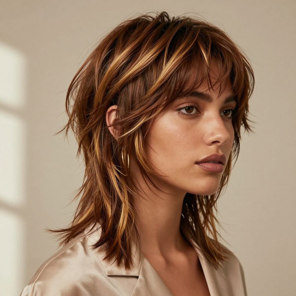 Edgy Layered Mullet with Curtain Bangs