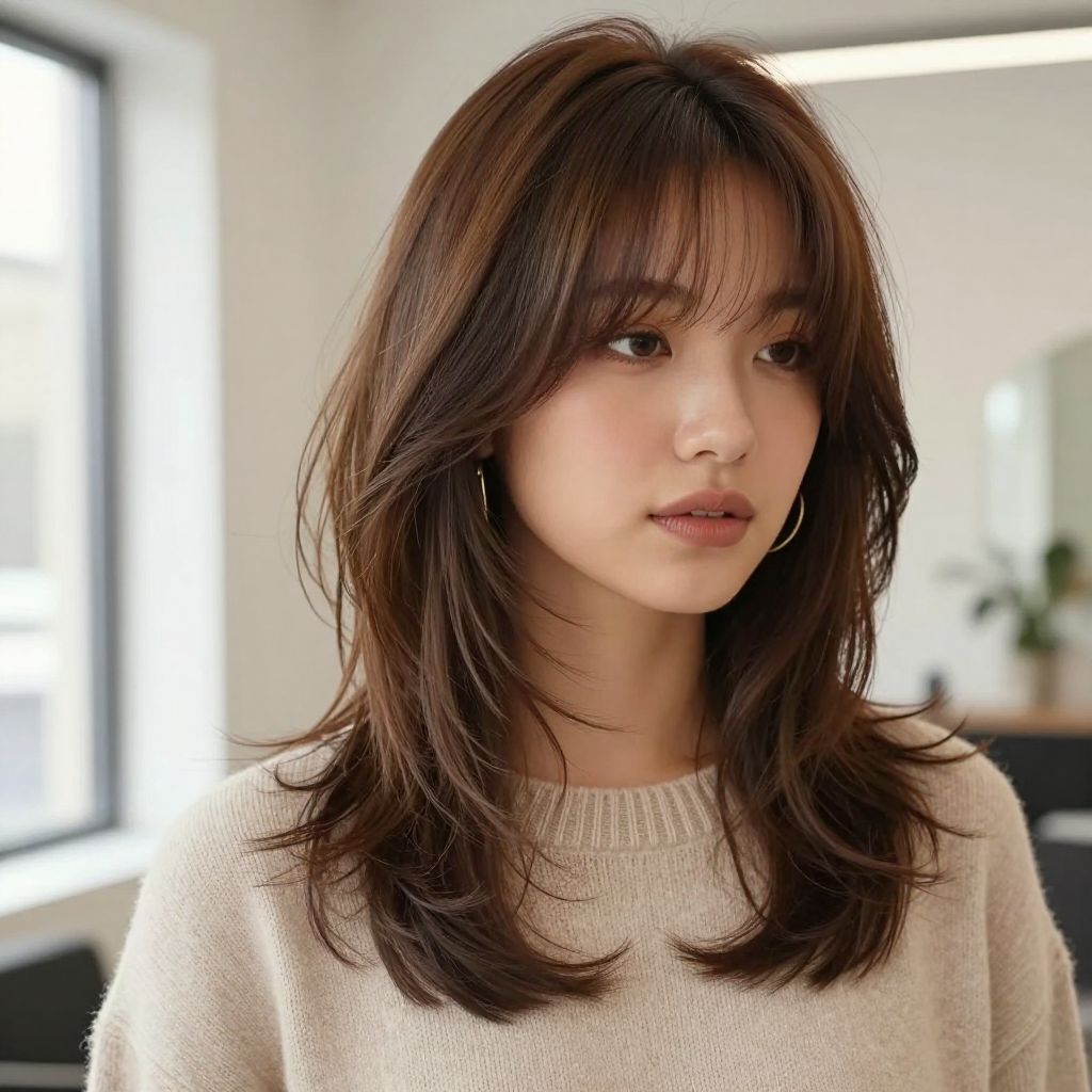 Tousled Medium Cut with Curtain Bangs