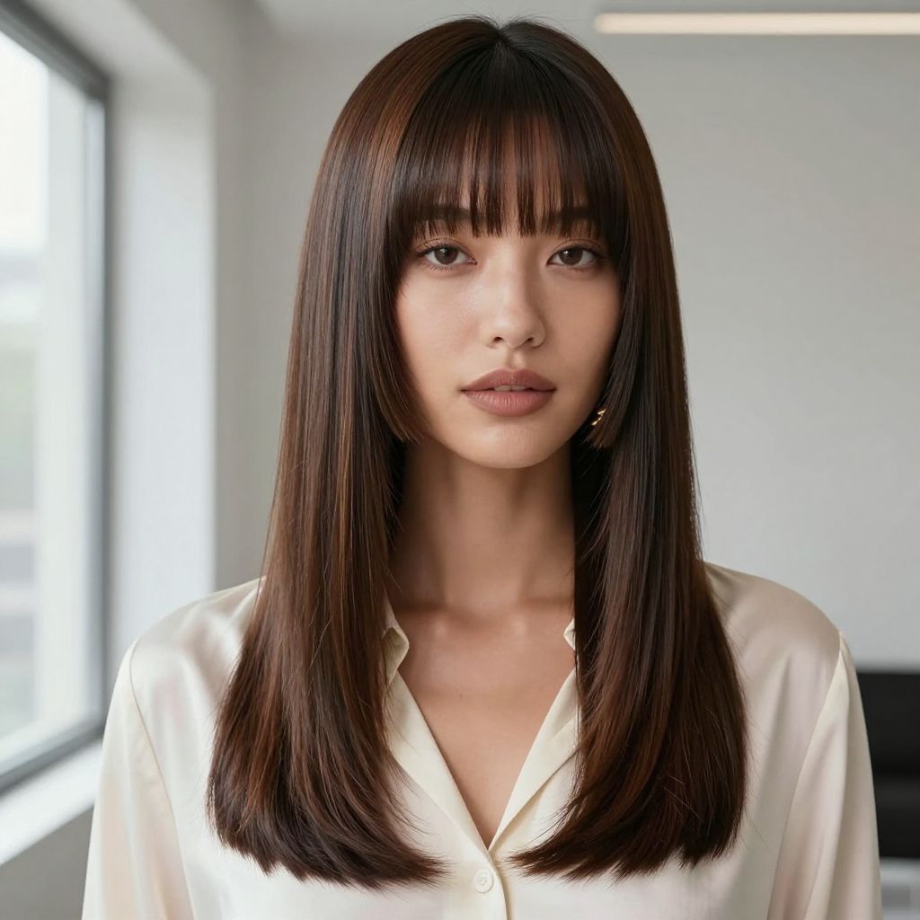 Straight Blunt Bangs with Soft Long Hair