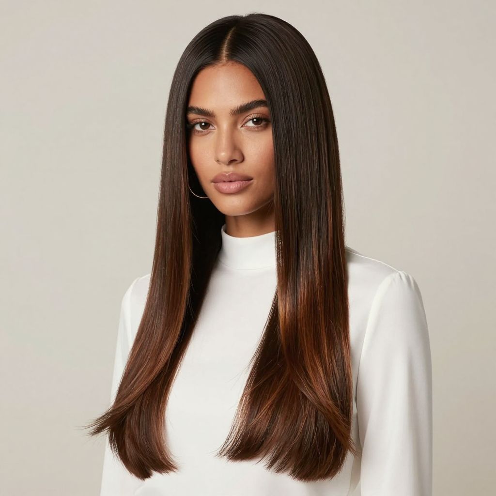 Long Silky Straight with Mid Part