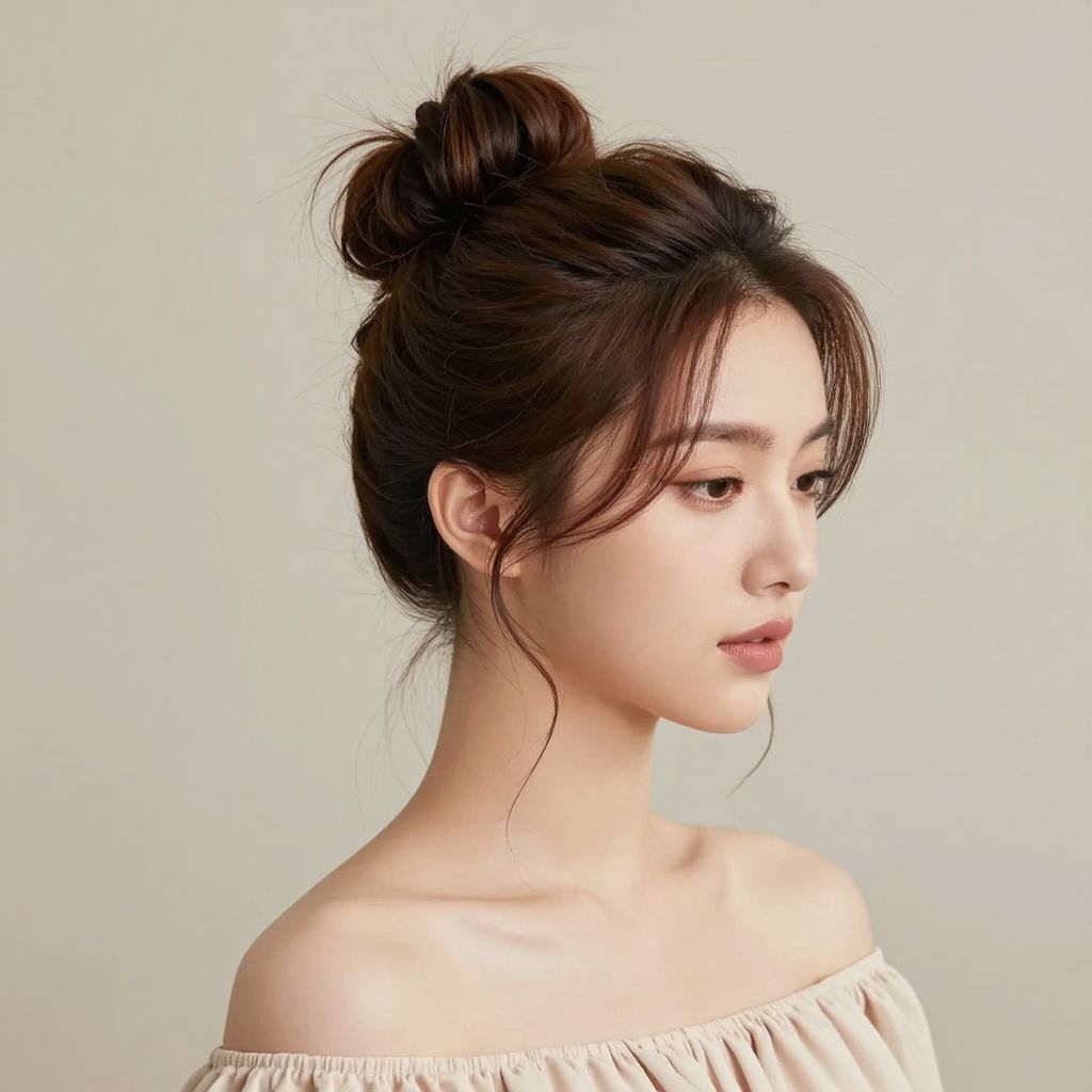 High Crown Bun With Wispy Pieces