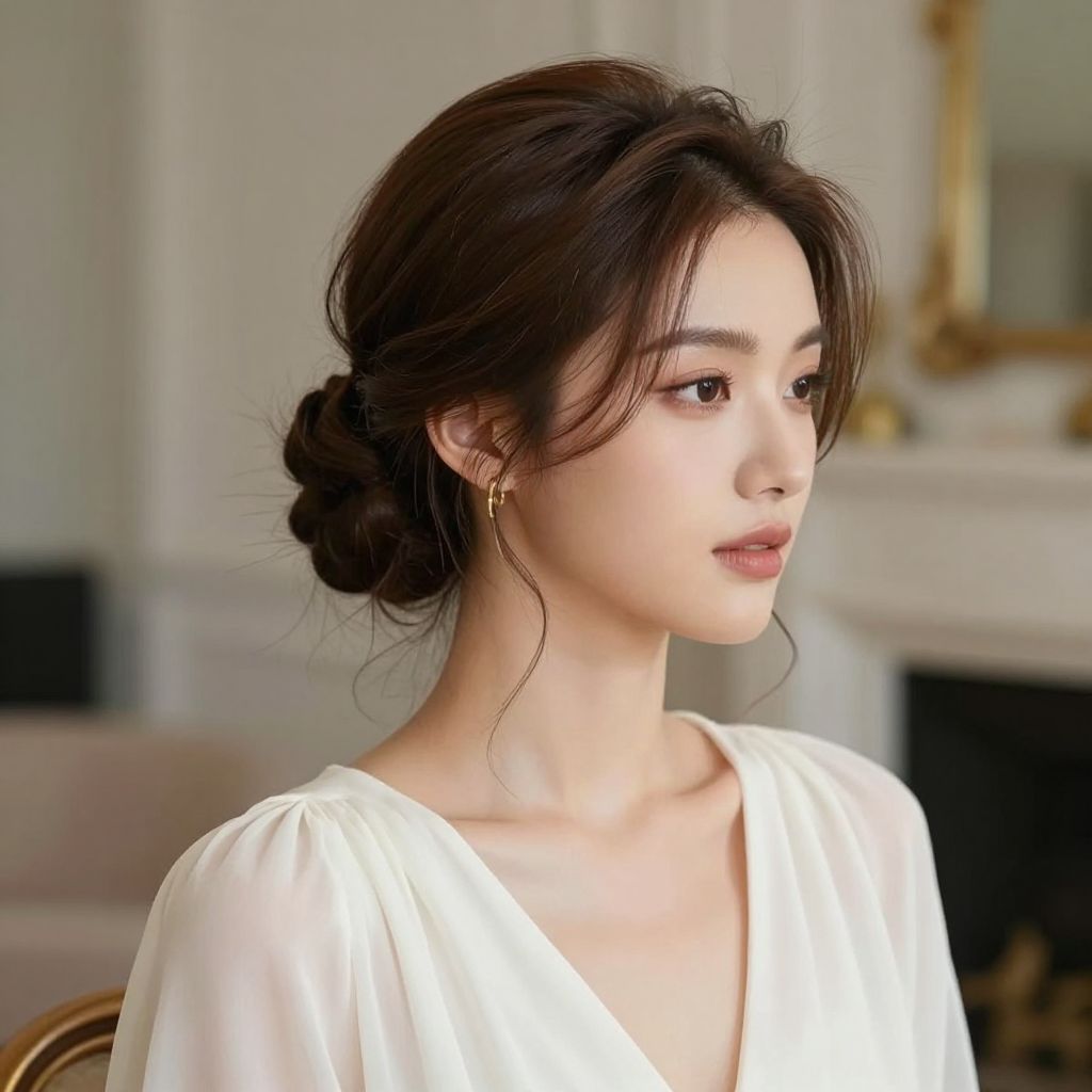 Romantic Low Bun With Face Pieces