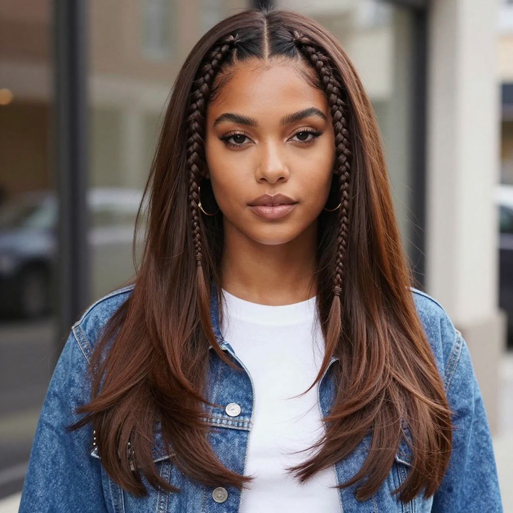 Braided Front Pieces with Long Hair