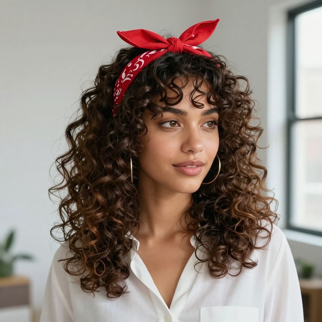 Curly Hair Half-Up with Bandana Bow