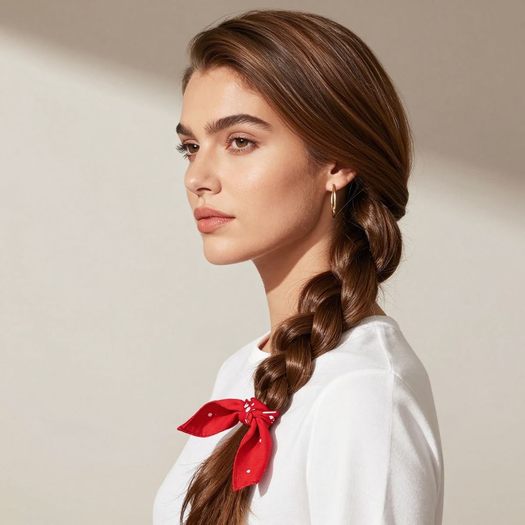 Low Fishtail Braid with Bandana Tie
