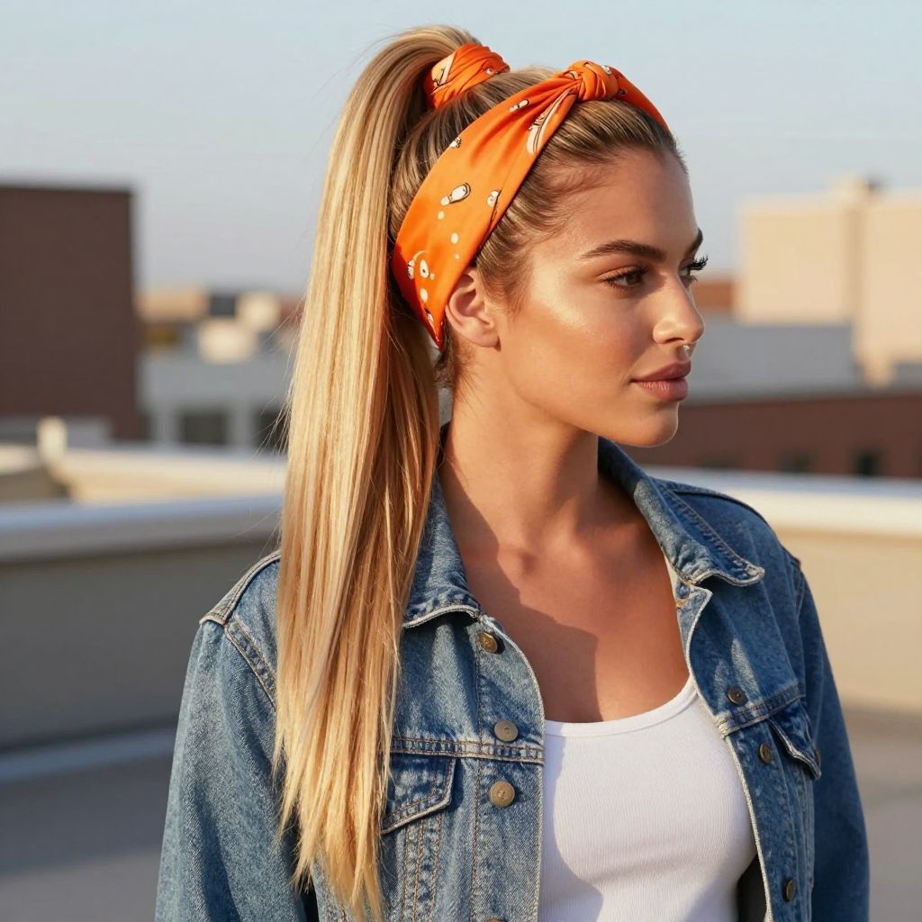 High Ponytail with Bandana Wrap
