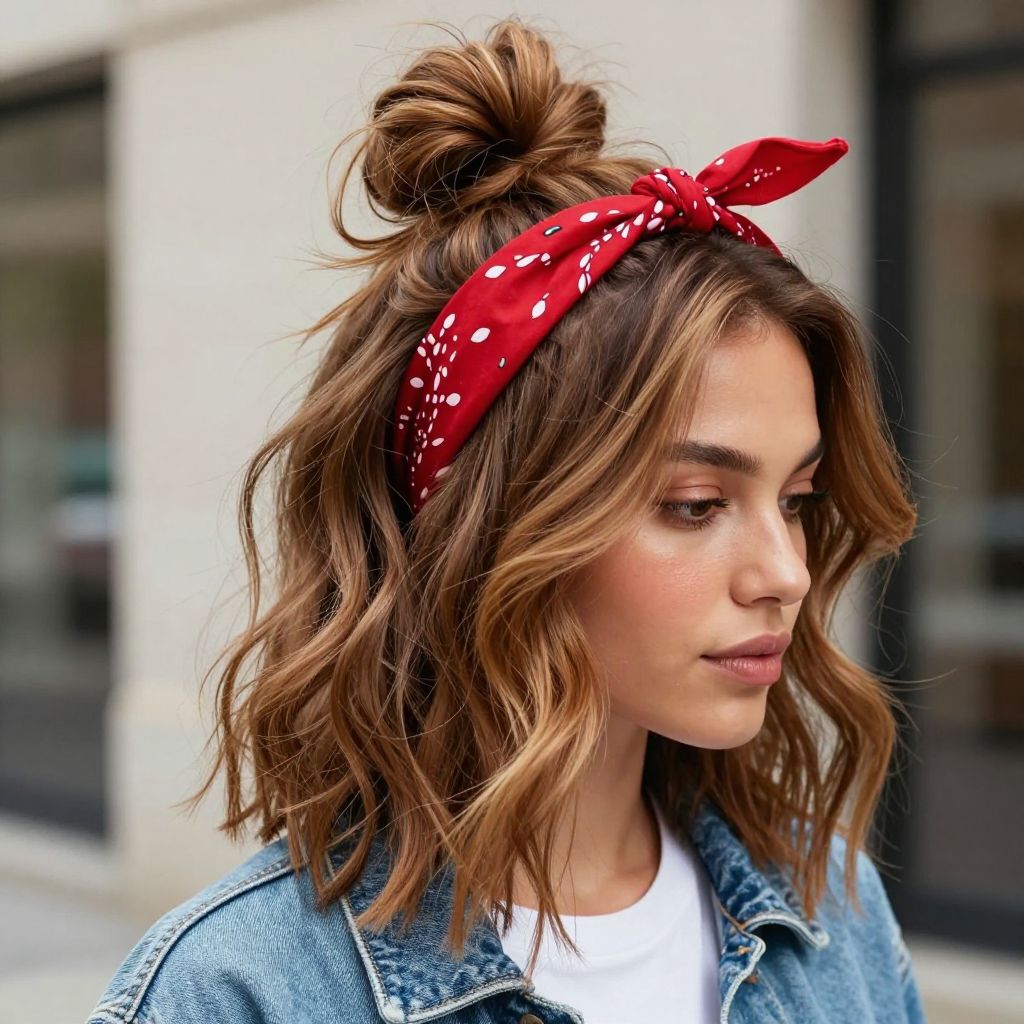 Messy Top Knot with Bandana Wrap