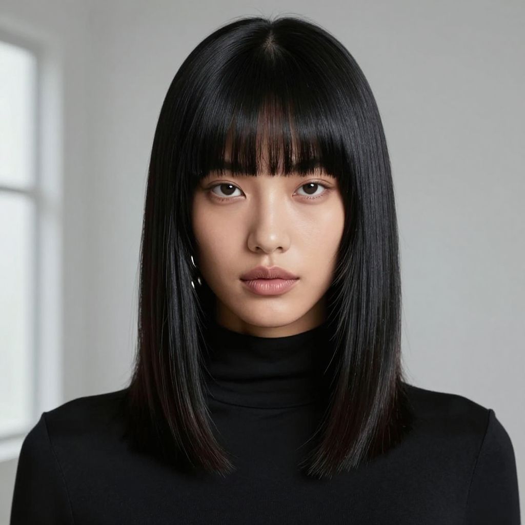 Sleek Blunt Bangs with Straight Hair