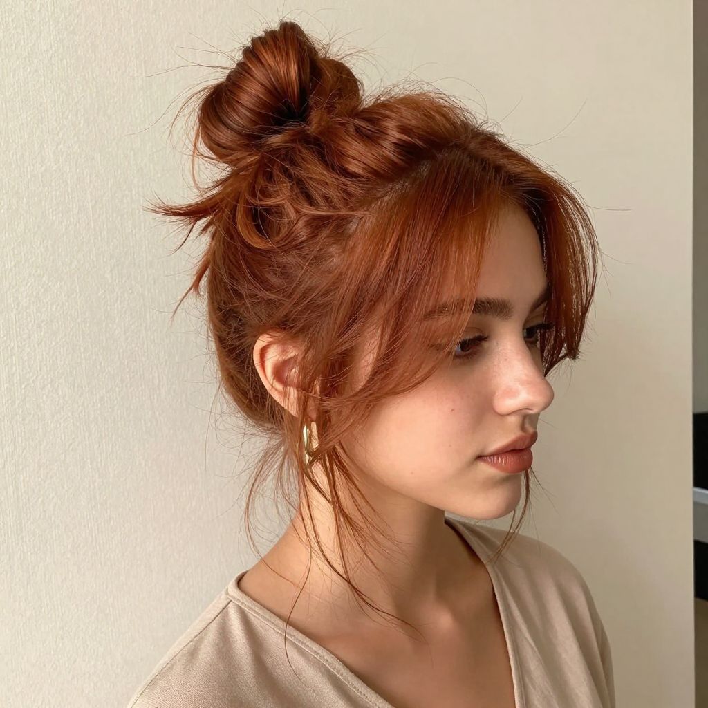 Messy High Bun with Loose Strands