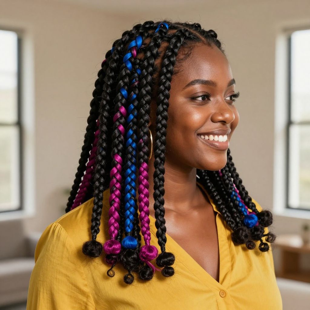 Box Braids with a Pop of Color