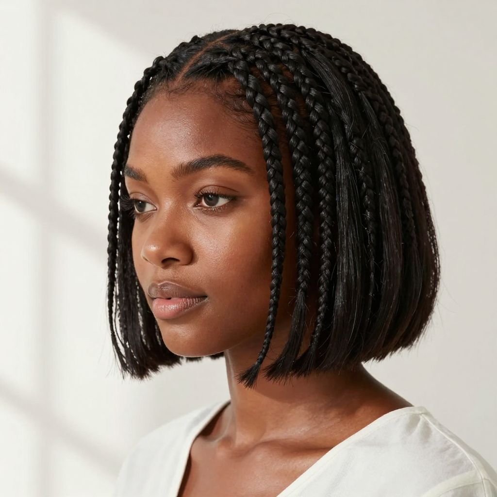 Cornrow Bob with Curved Partings