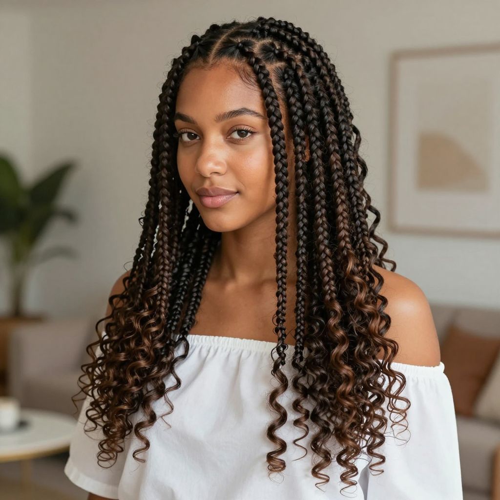 Feed In Cornrows with Curly Ends