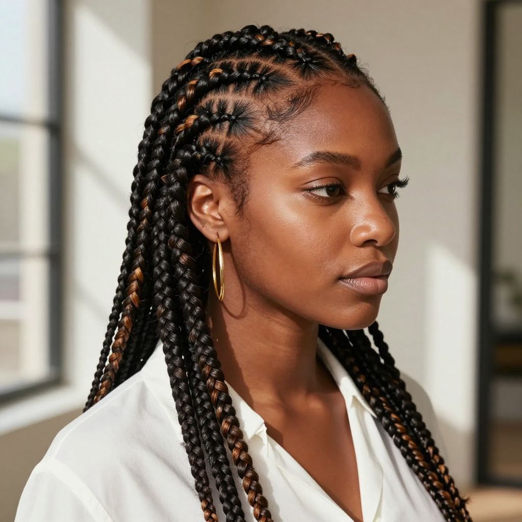 Boxed Cornrows with Color Accents