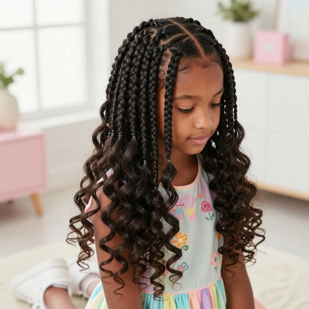 Straight Back Braids With Curls