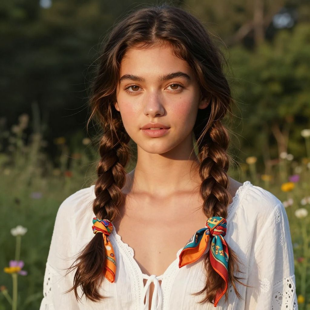 Braided Pigtails with Scarf Wrap