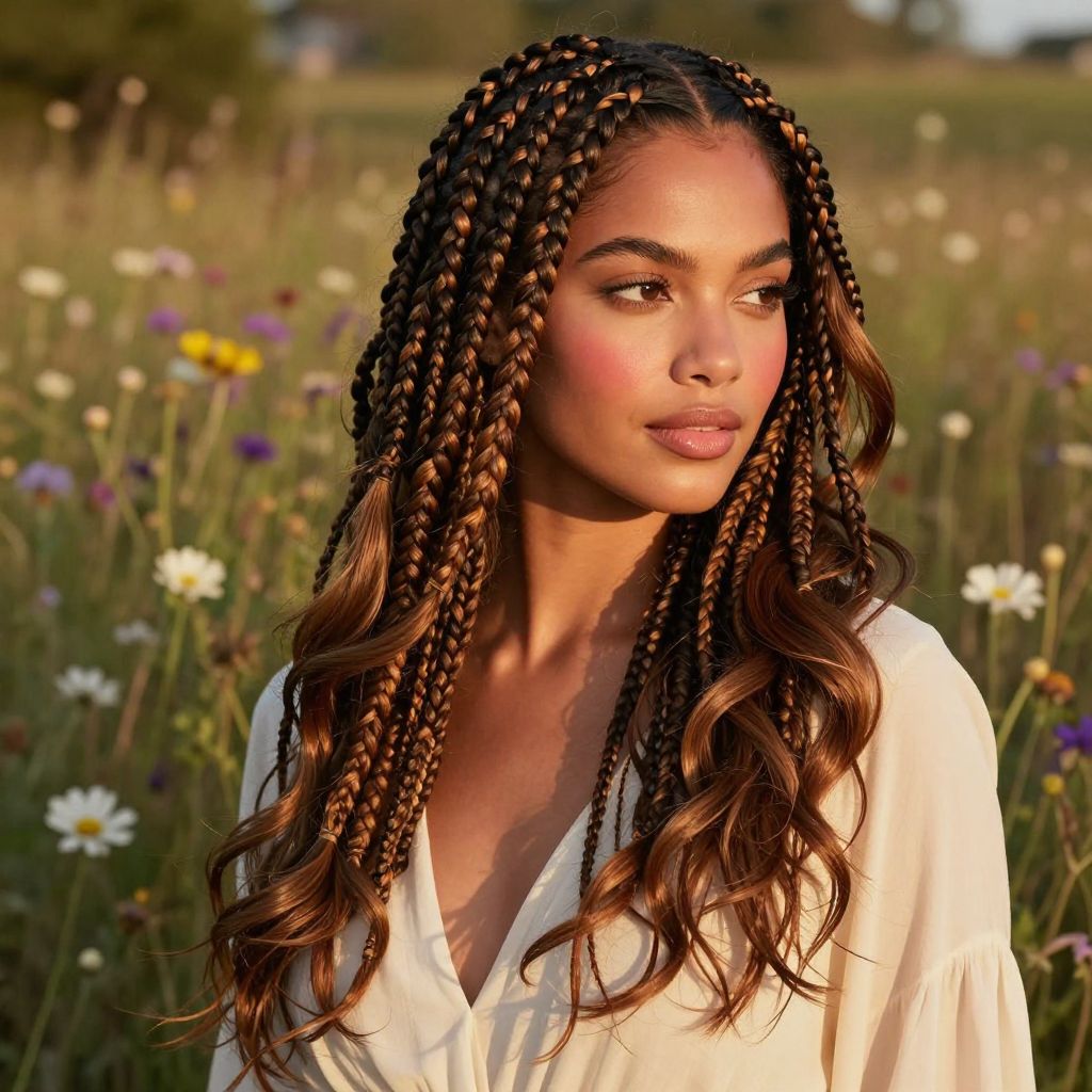 Side Swept Box Braids With Layers