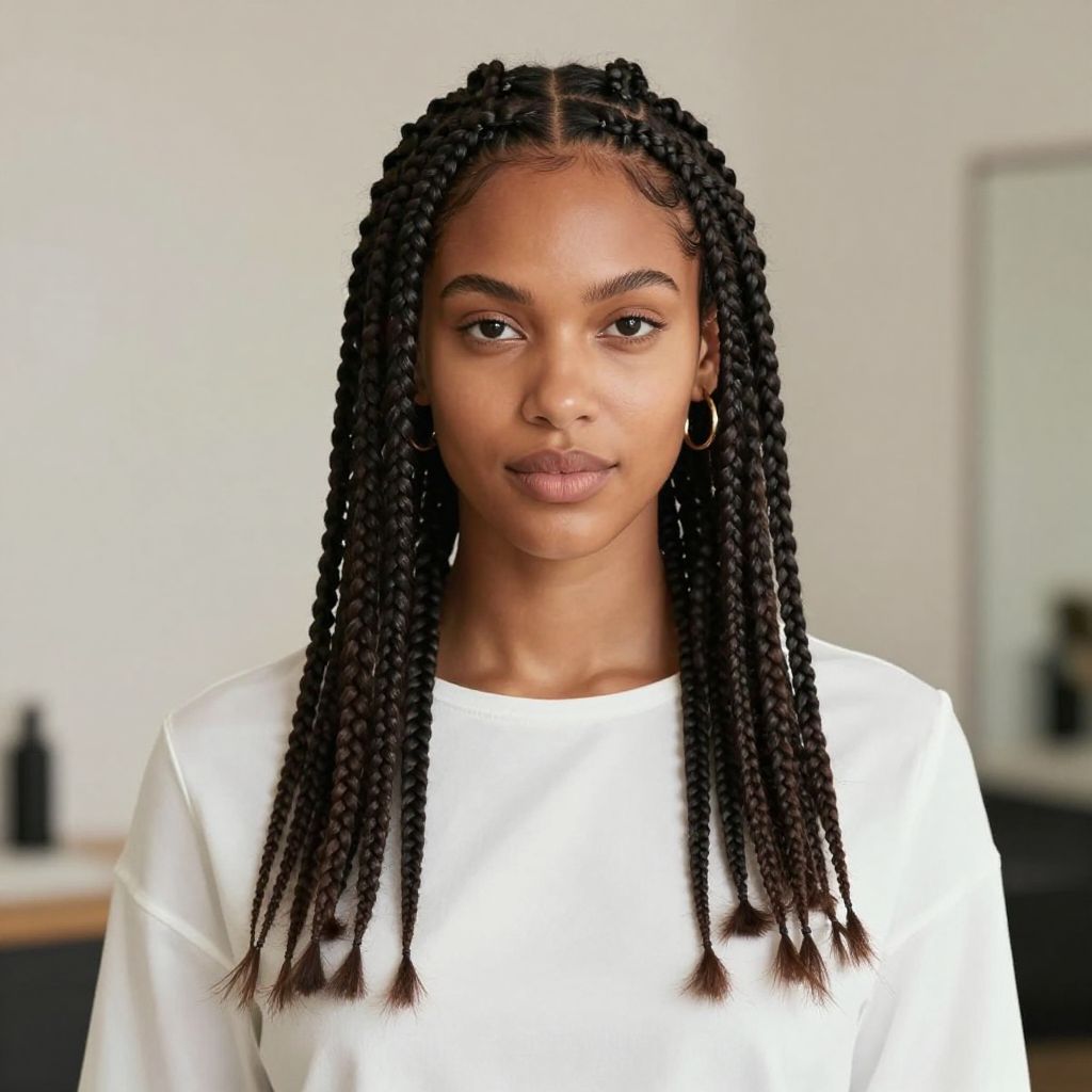 Box Braids with Side-Part Elegance