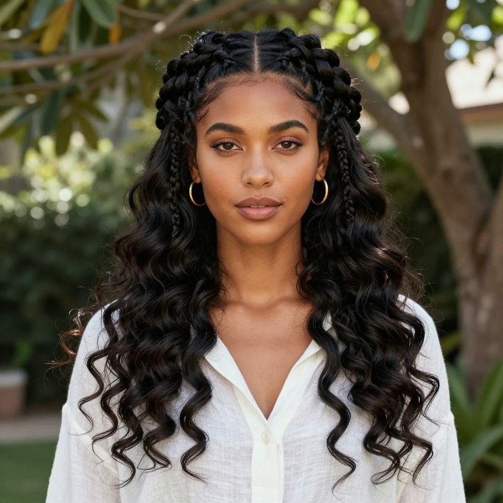 Twisted Halo Braid with Natural Curls