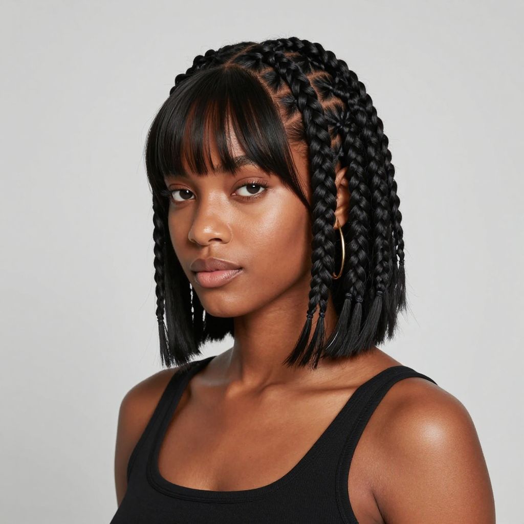Pyramid Braids with Side-Swept Bangs