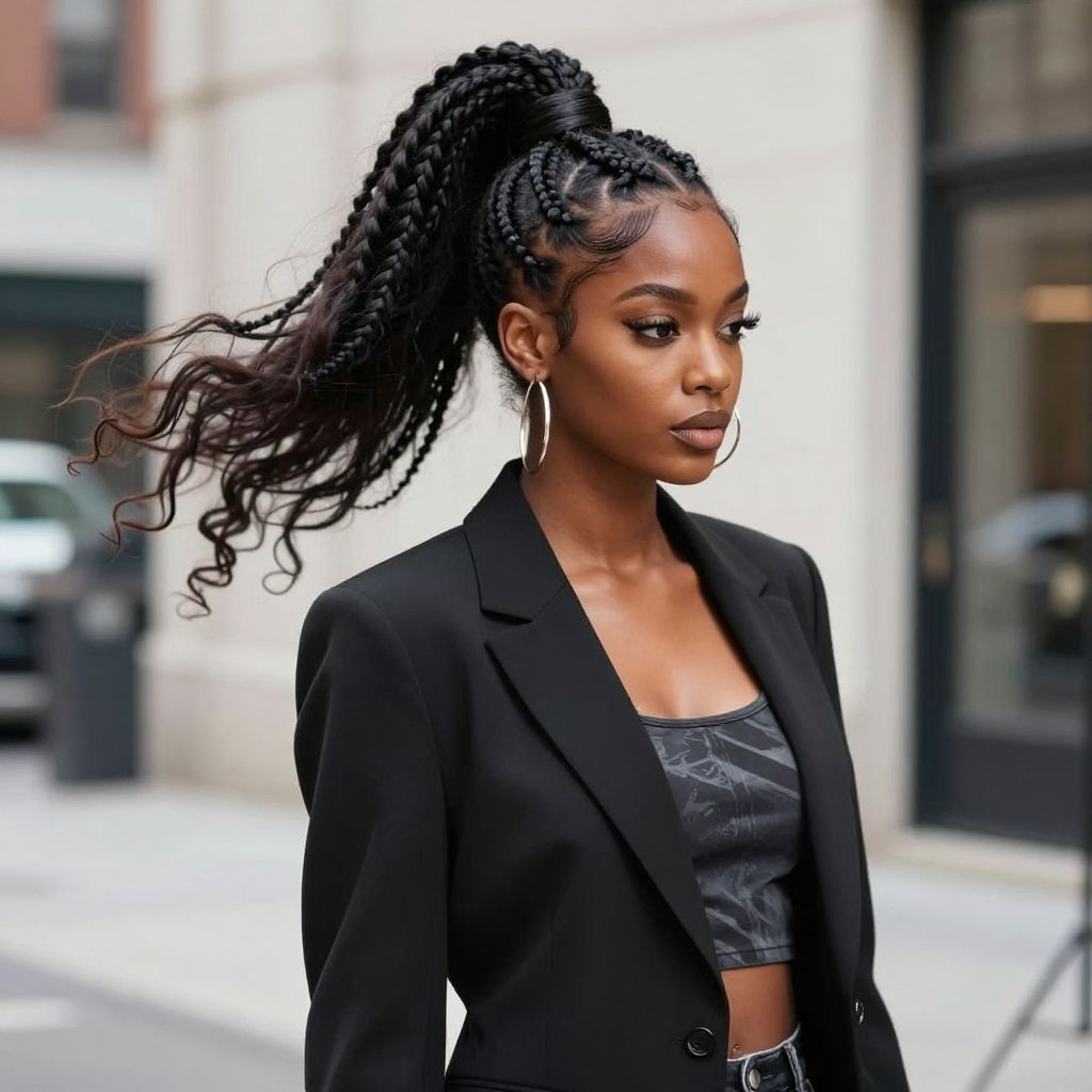Cornrows Into A High Ponytail