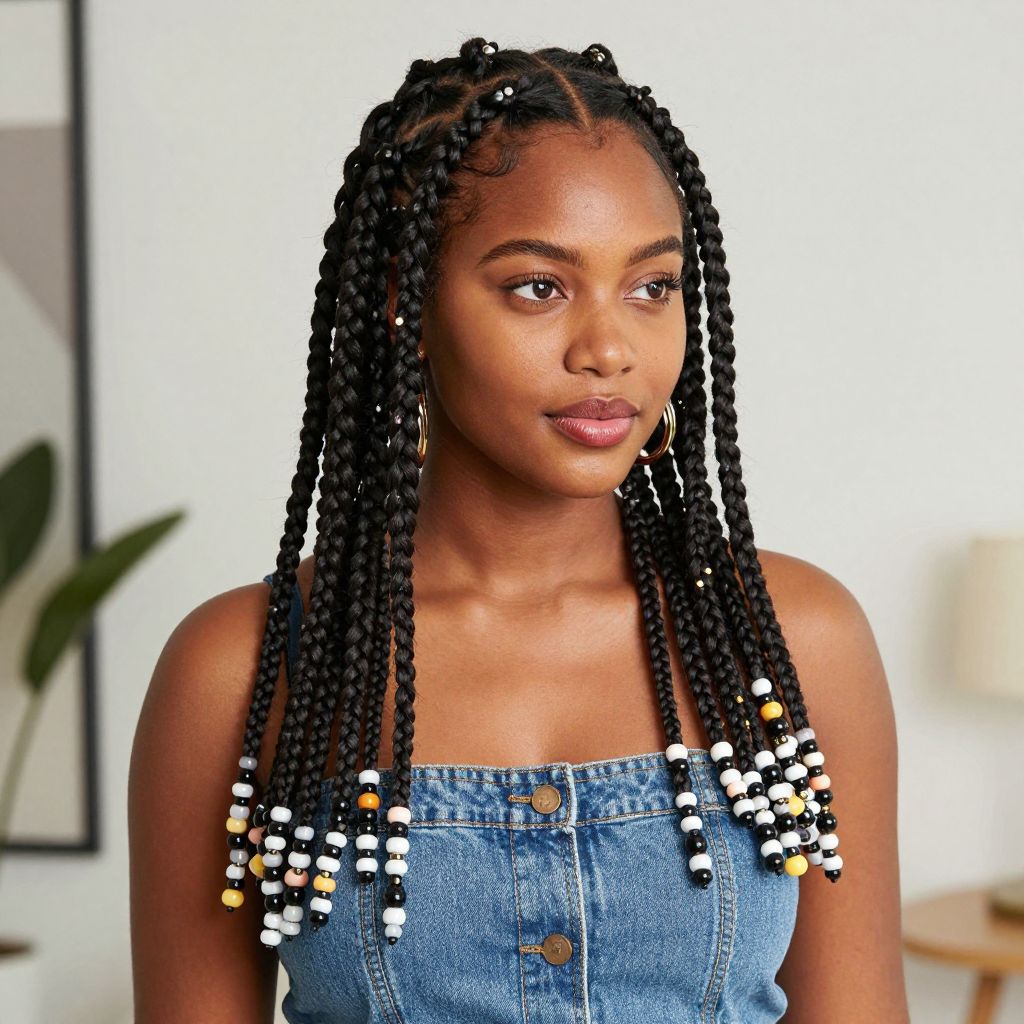 Small Feed In Braids With Beads