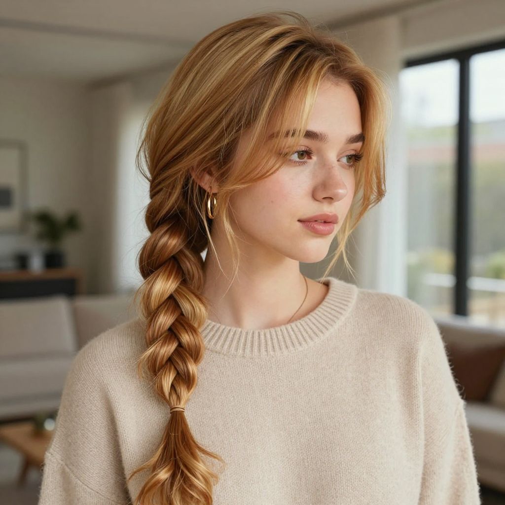 Braided Ponytail with Side Fringe