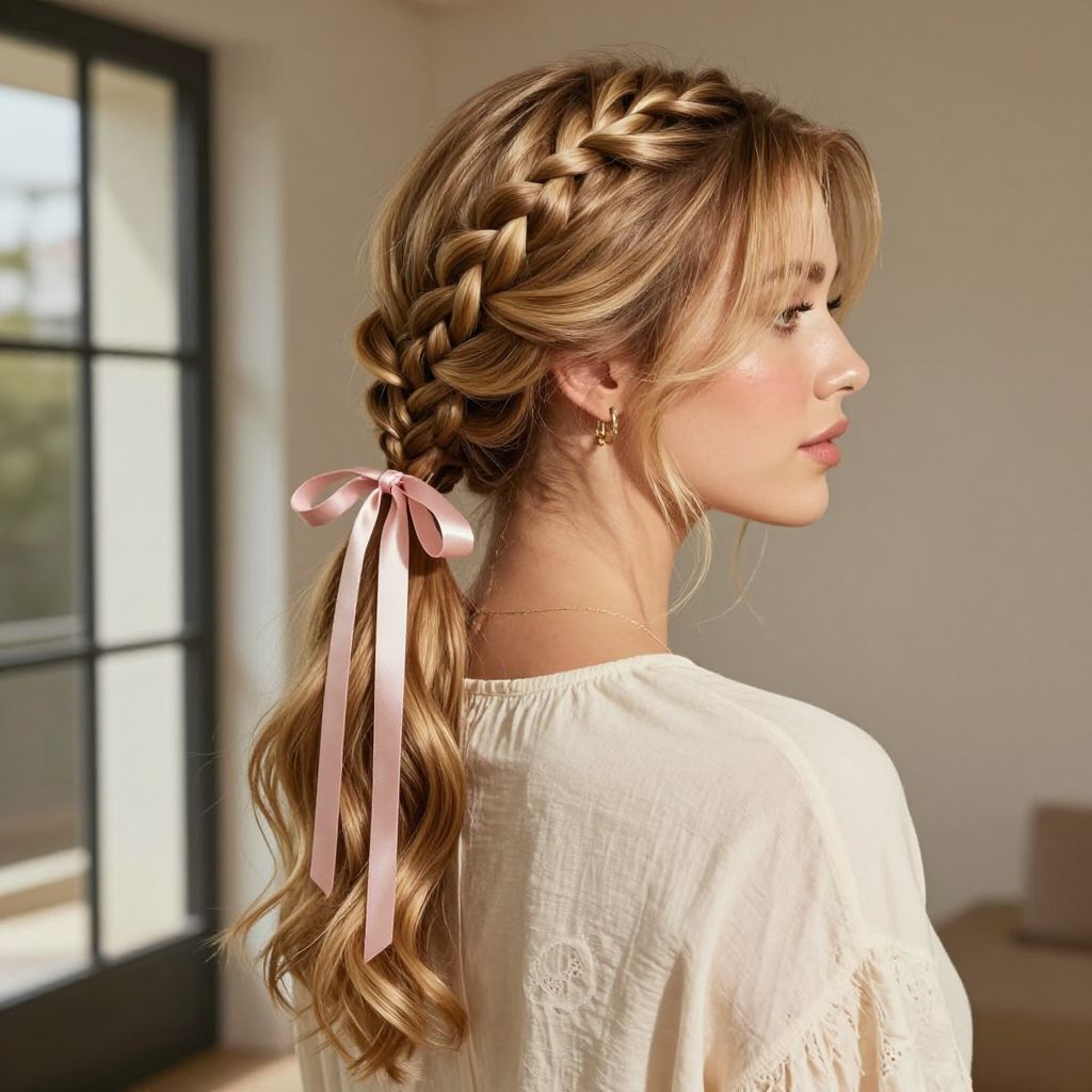 Braided Ponytail with Ribbon Detail