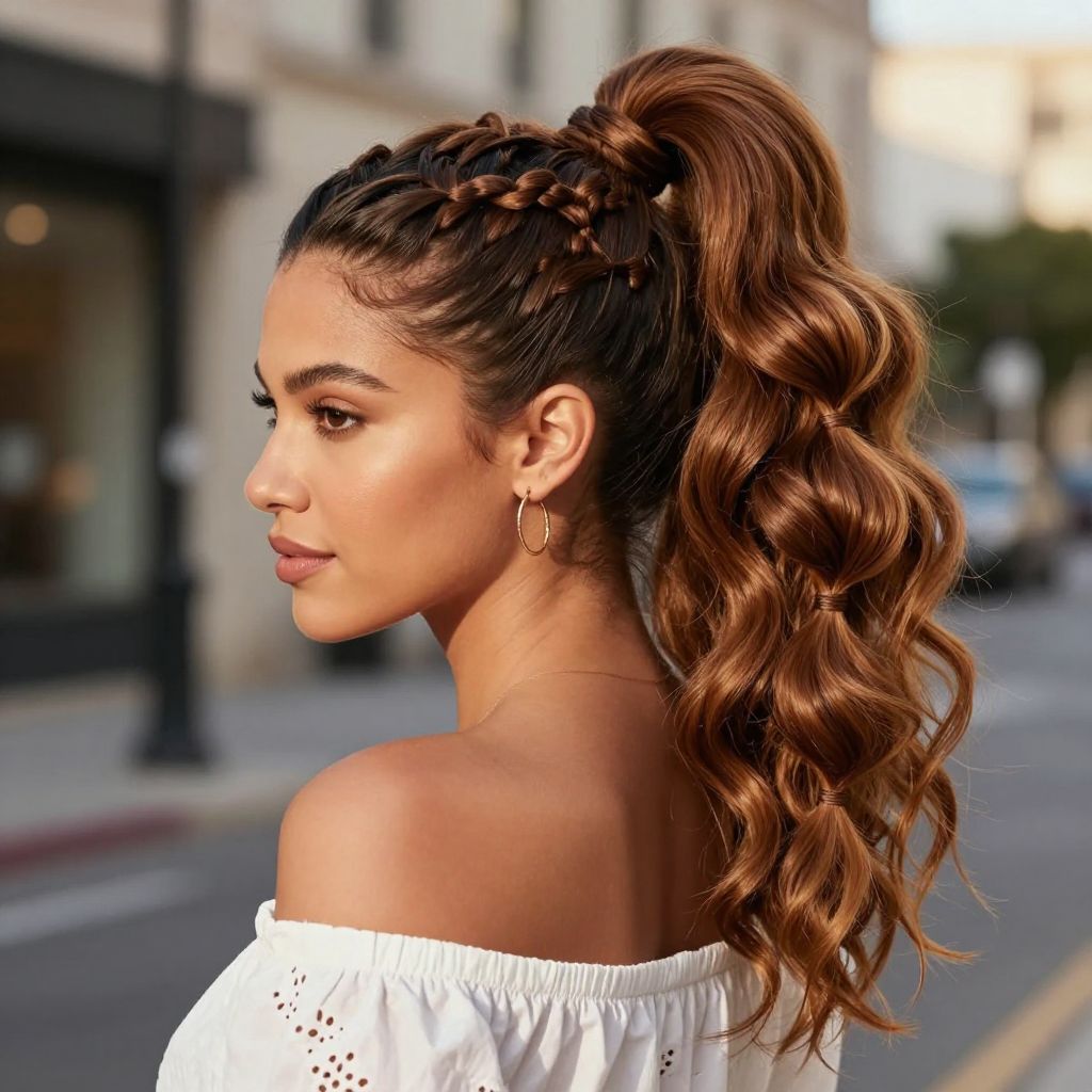High Bubble Ponytail with Braided Accents
