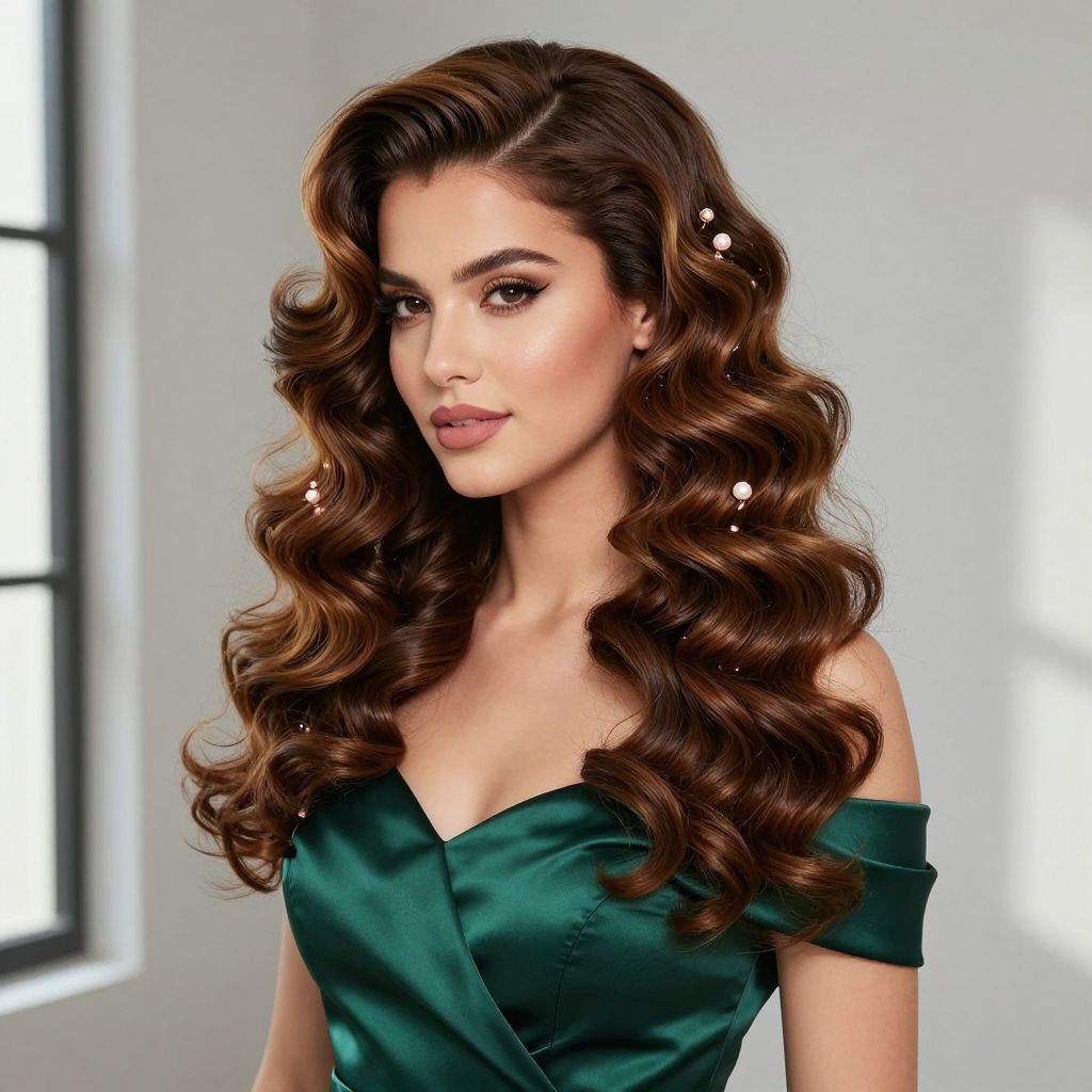 Side Swept Curls with Hairpin Accents
