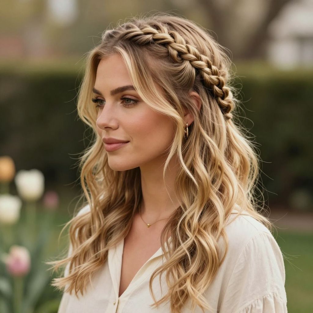 Half Crown Braids with Loose Waves
