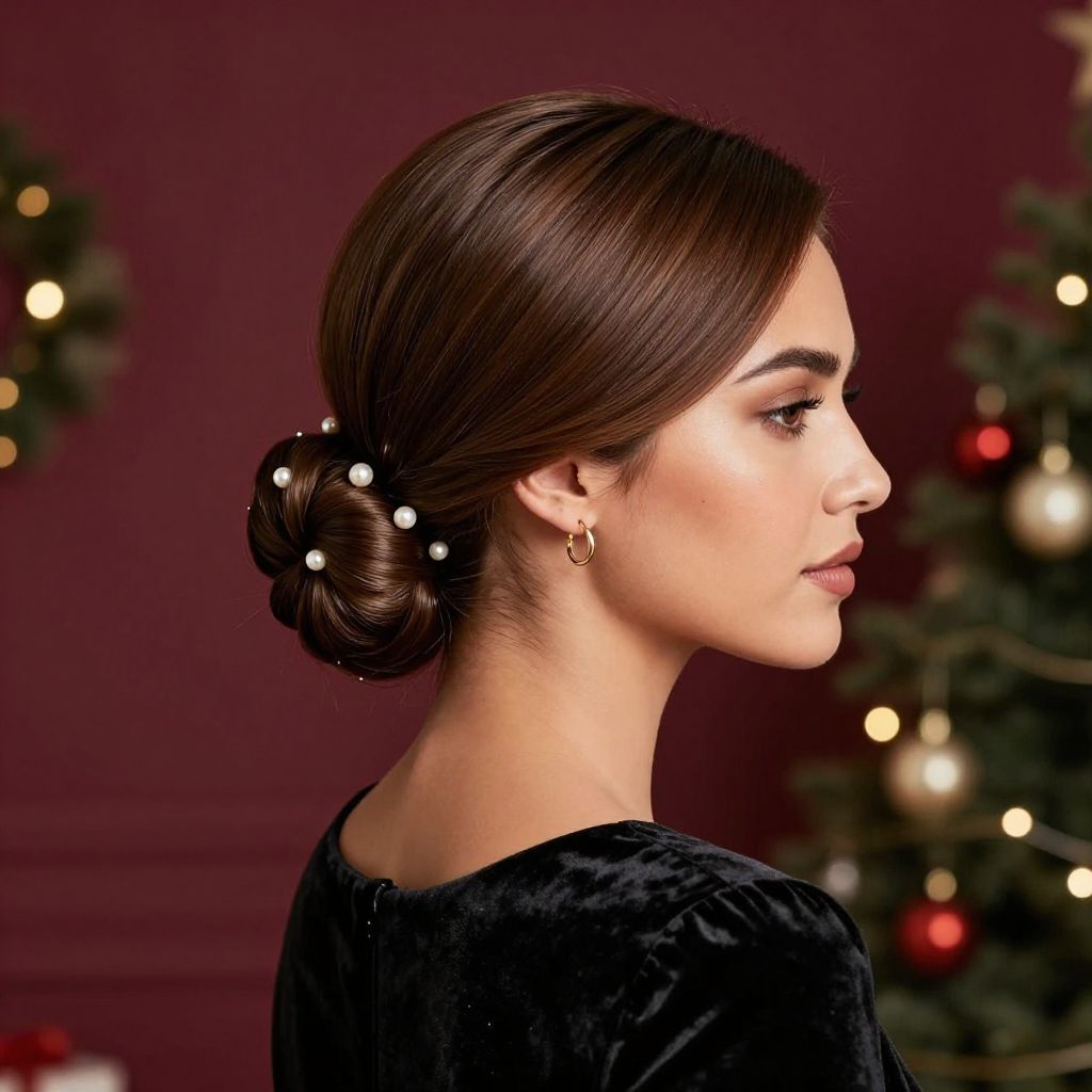 Sleek Low Bun with Pearl Pins