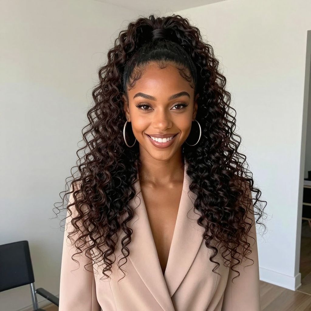 Curly Ponytail With Wrapped Base