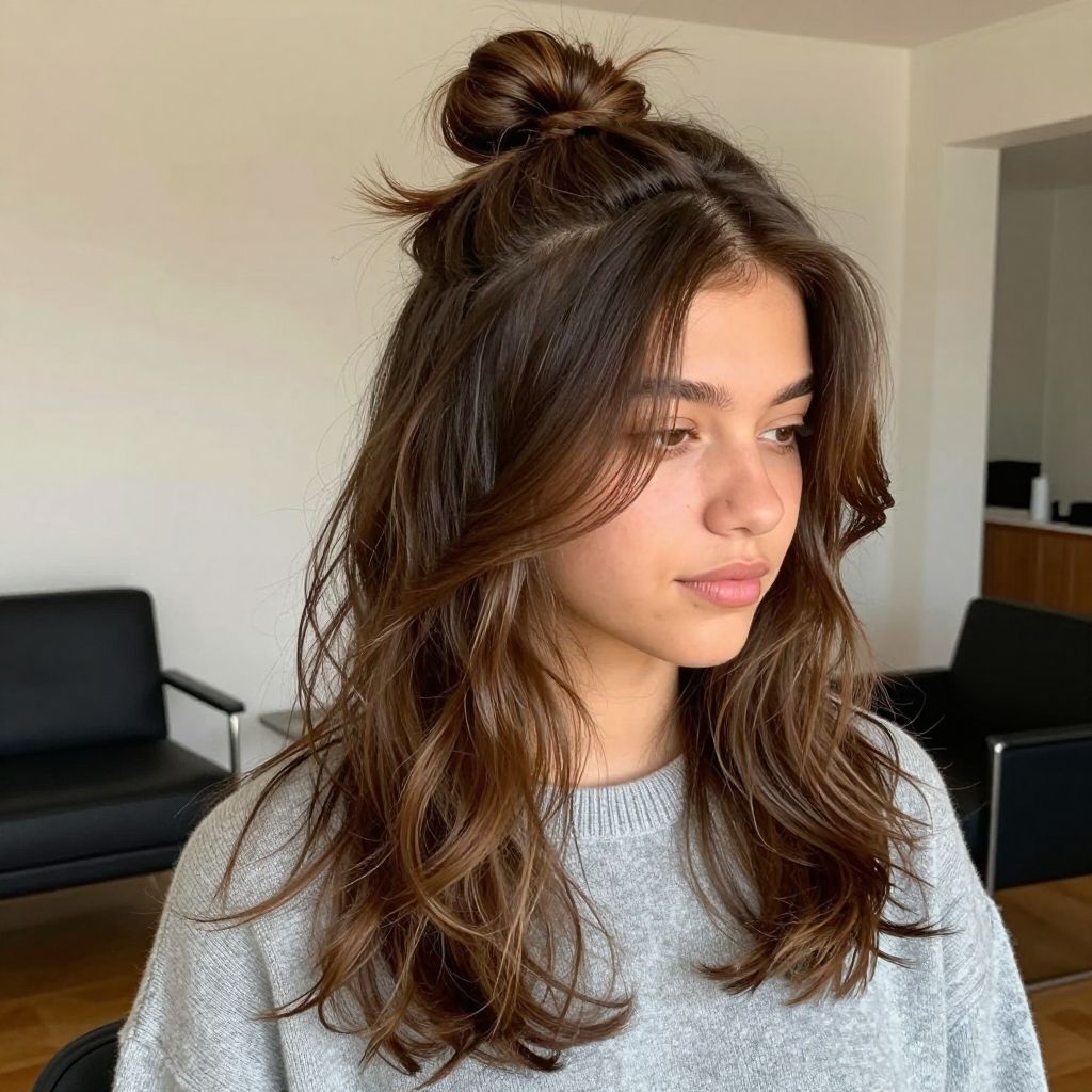 Loose Top Knot With Whipped Out Tendrils