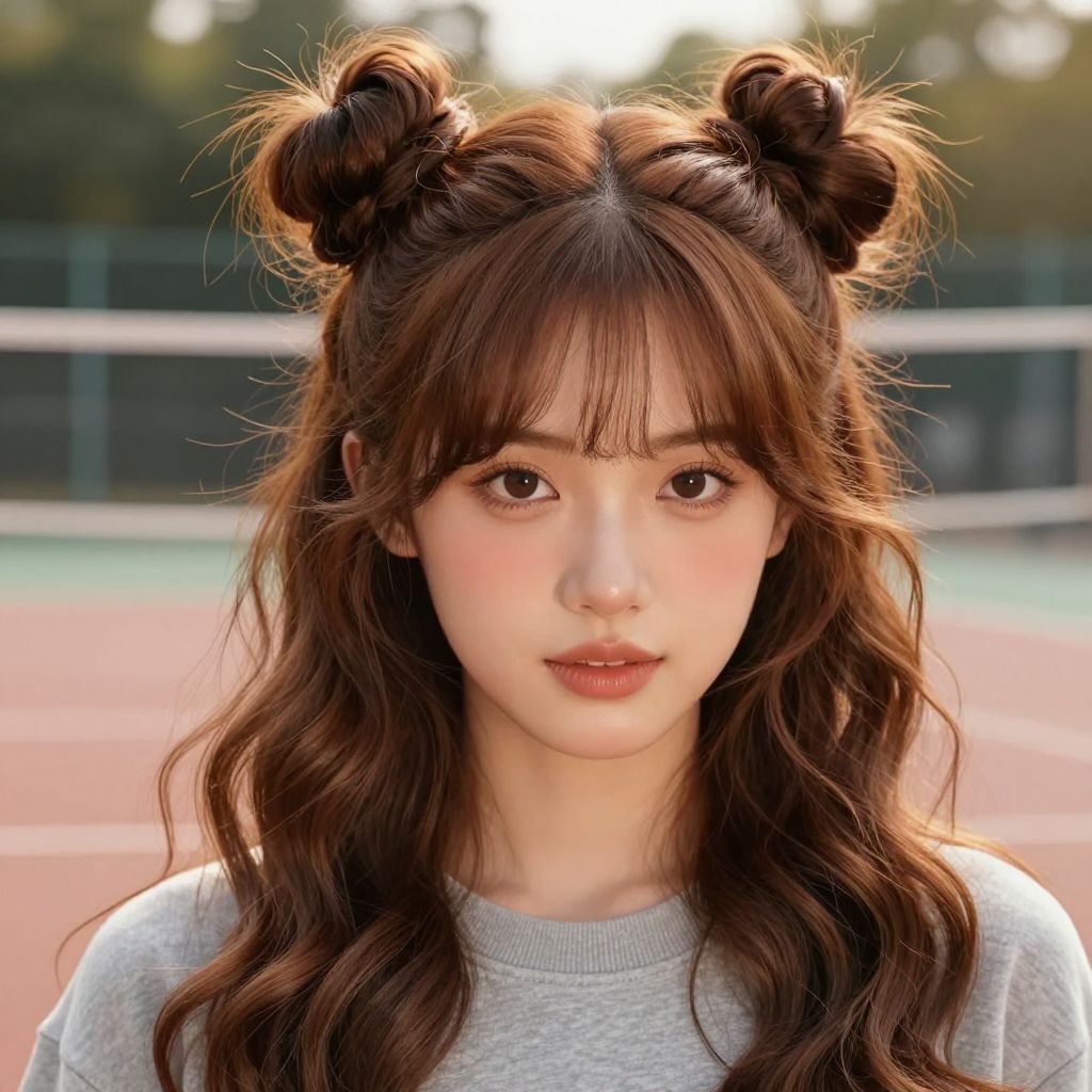 Double Buns with Bangs