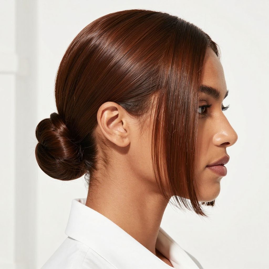 Slicked Low Bun with Side Part