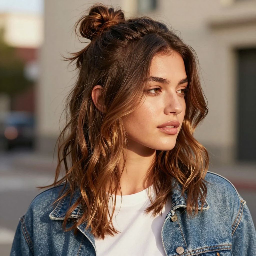 Messy Bun with Face-Framing Strands