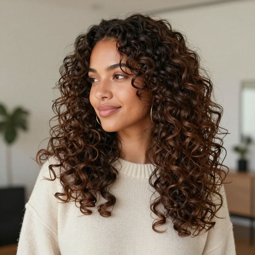 Voluminous Curls With Side Part - diamond face shape hairstyles